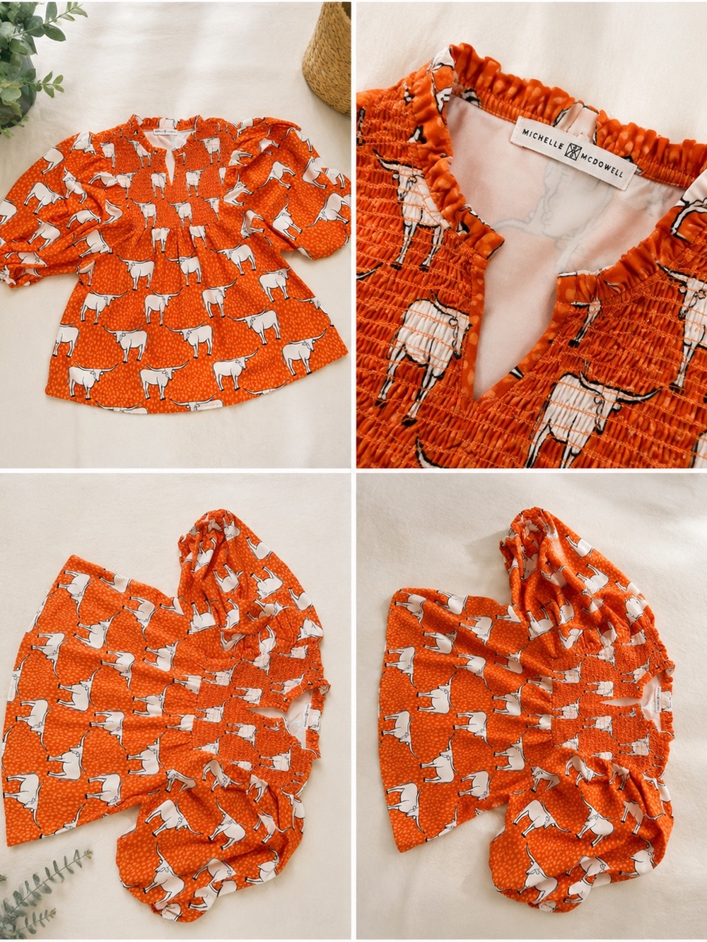 Orange Longhorn Print Women’s Blouse - Medium - Picture 3 of 3
